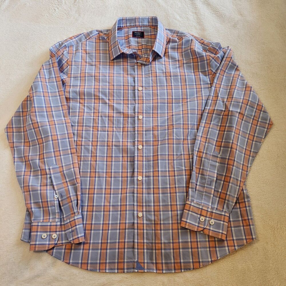 UNTUCKit Ravenswood Wrinkle-Free Plaid Button Down Shirt Men's XL Blue/Orange